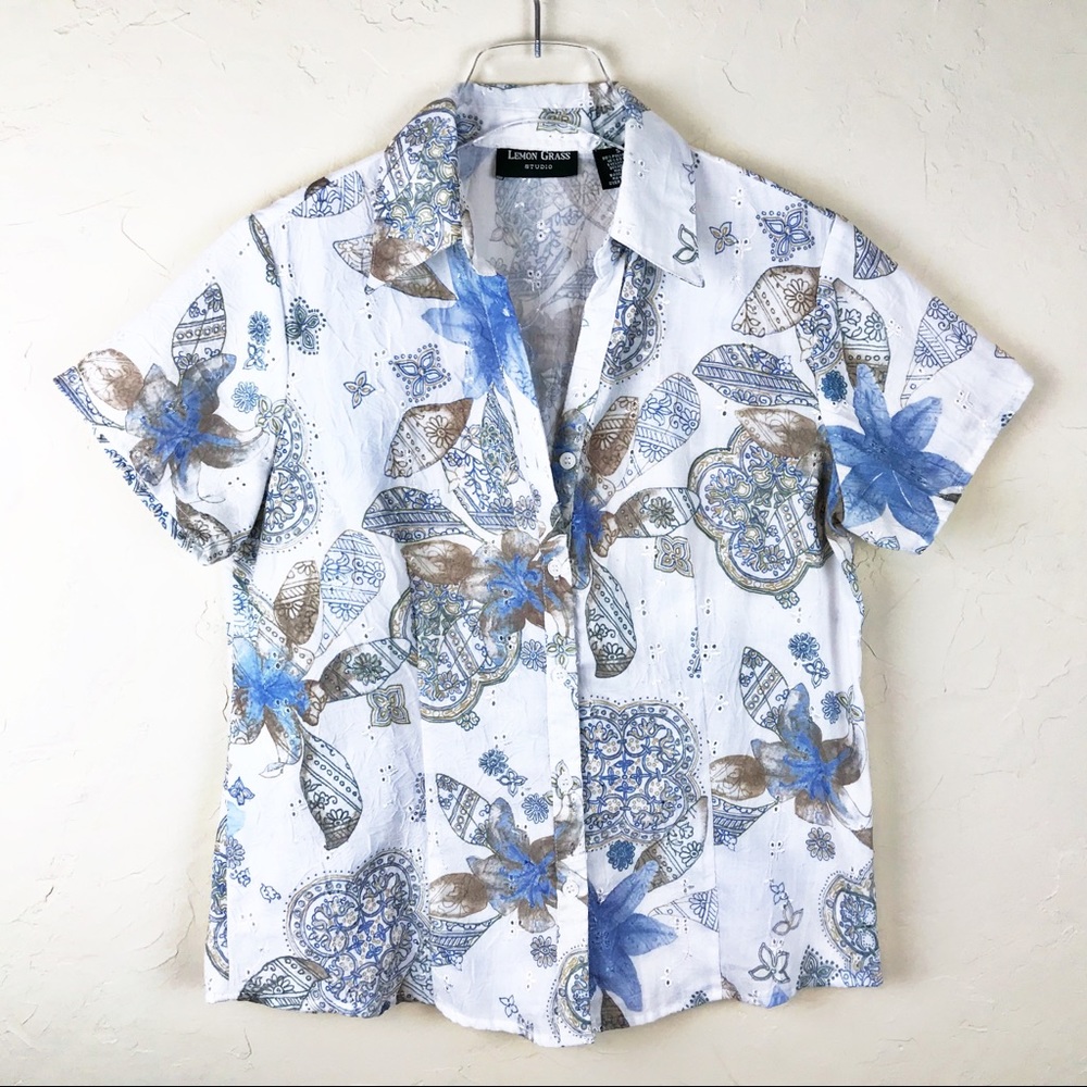 LEMONGRASS White Floral Button Front Eyelet S